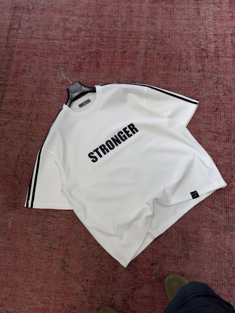 White Stronger Print Washed Boxy Fit T-Shirt ES-71-163