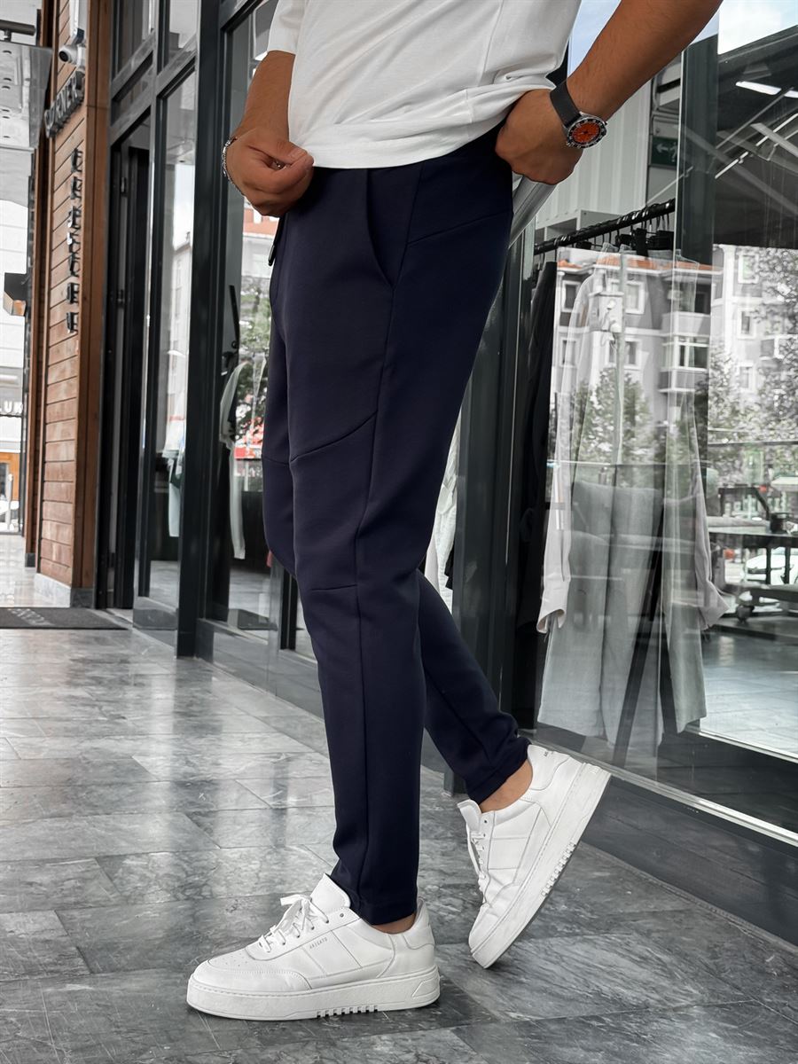 Navy Blue Basic Tracksuit with Side Zippers BY-0002
