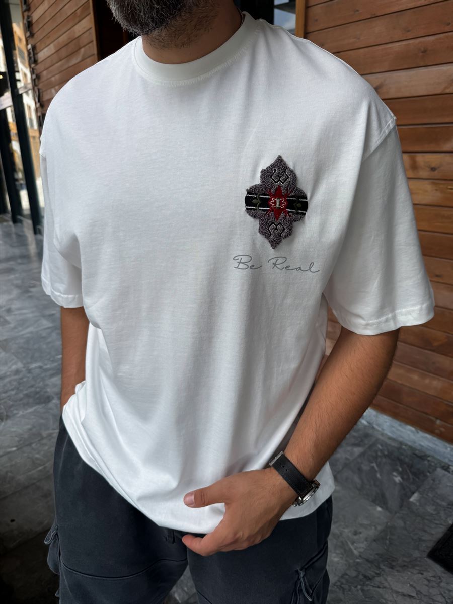 White Be Real Embroidered Oversize T-Shirt SW-5176