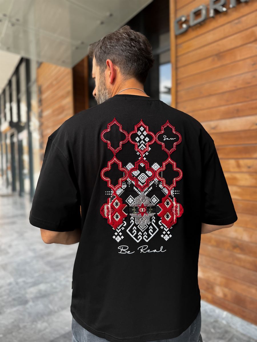 Black Be Real Embroidered Oversize T-Shirt SW-5176