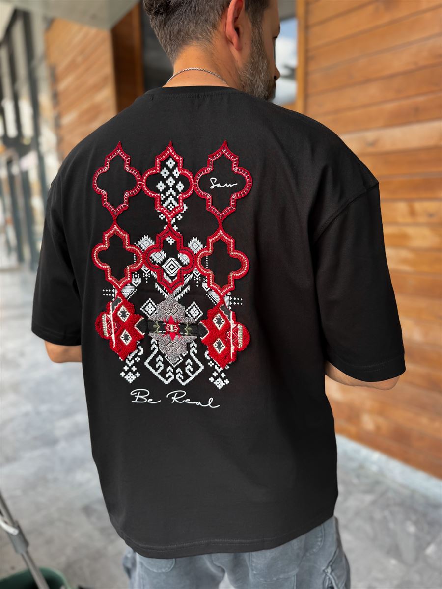 Black Be Real Embroidered Oversize T-Shirt SW-5176