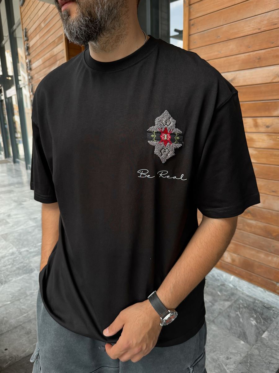 Black Be Real Embroidered Oversize T-Shirt SW-5176