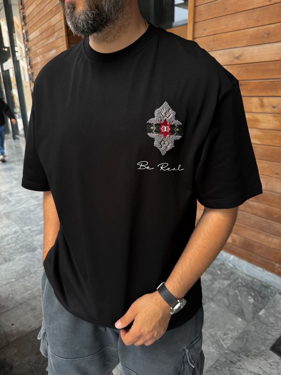 Black Be Real Embroidered Oversize T-Shirt SW-5176