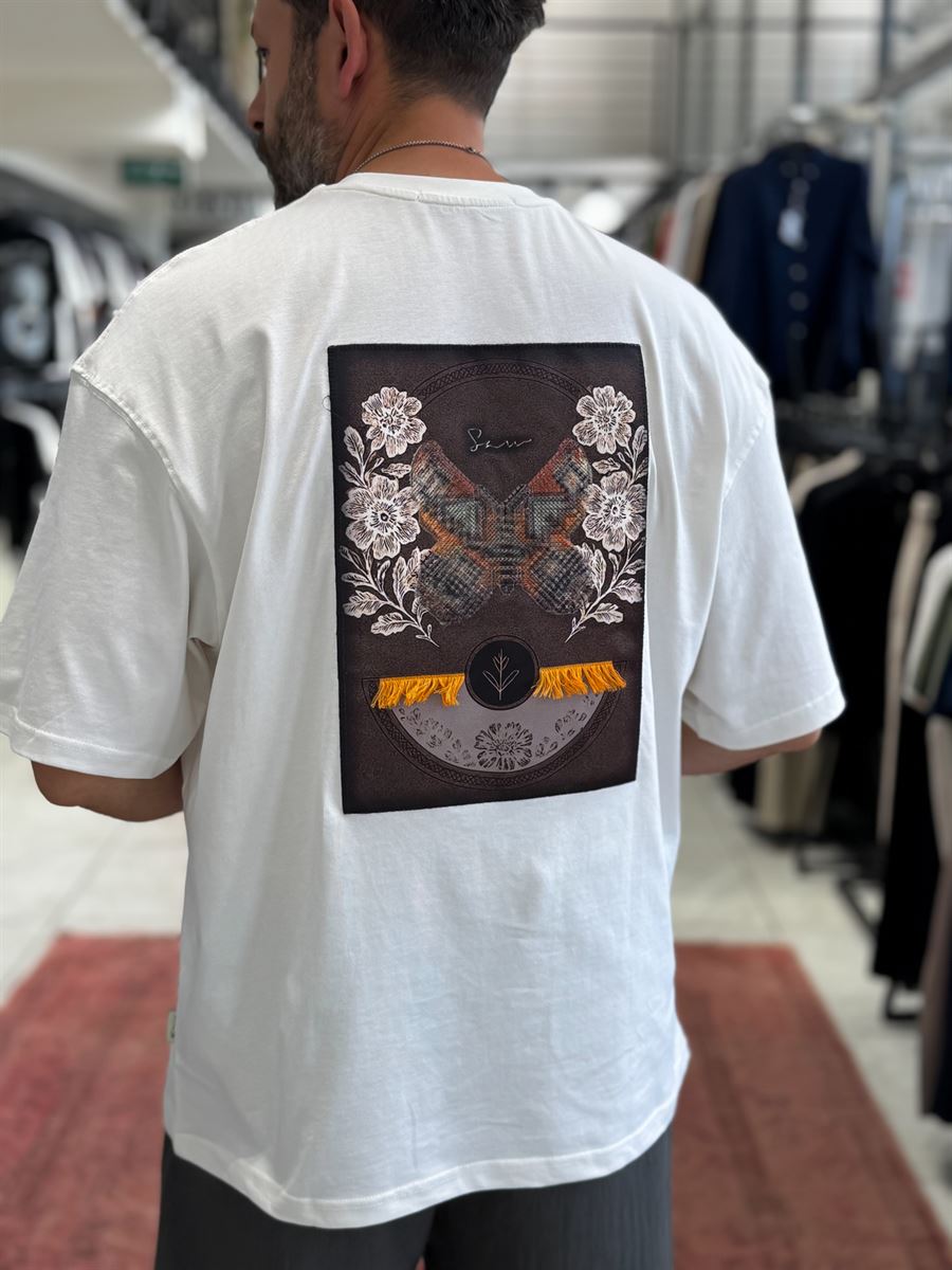 White Hologram Butterfly Embroidered Oversize T-Shirt SW-5159