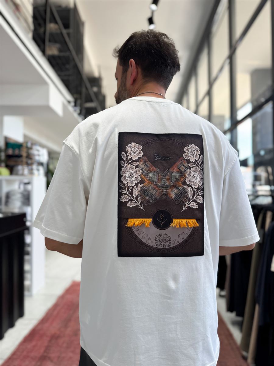 White Hologram Butterfly Embroidered Oversize T-Shirt SW-5159