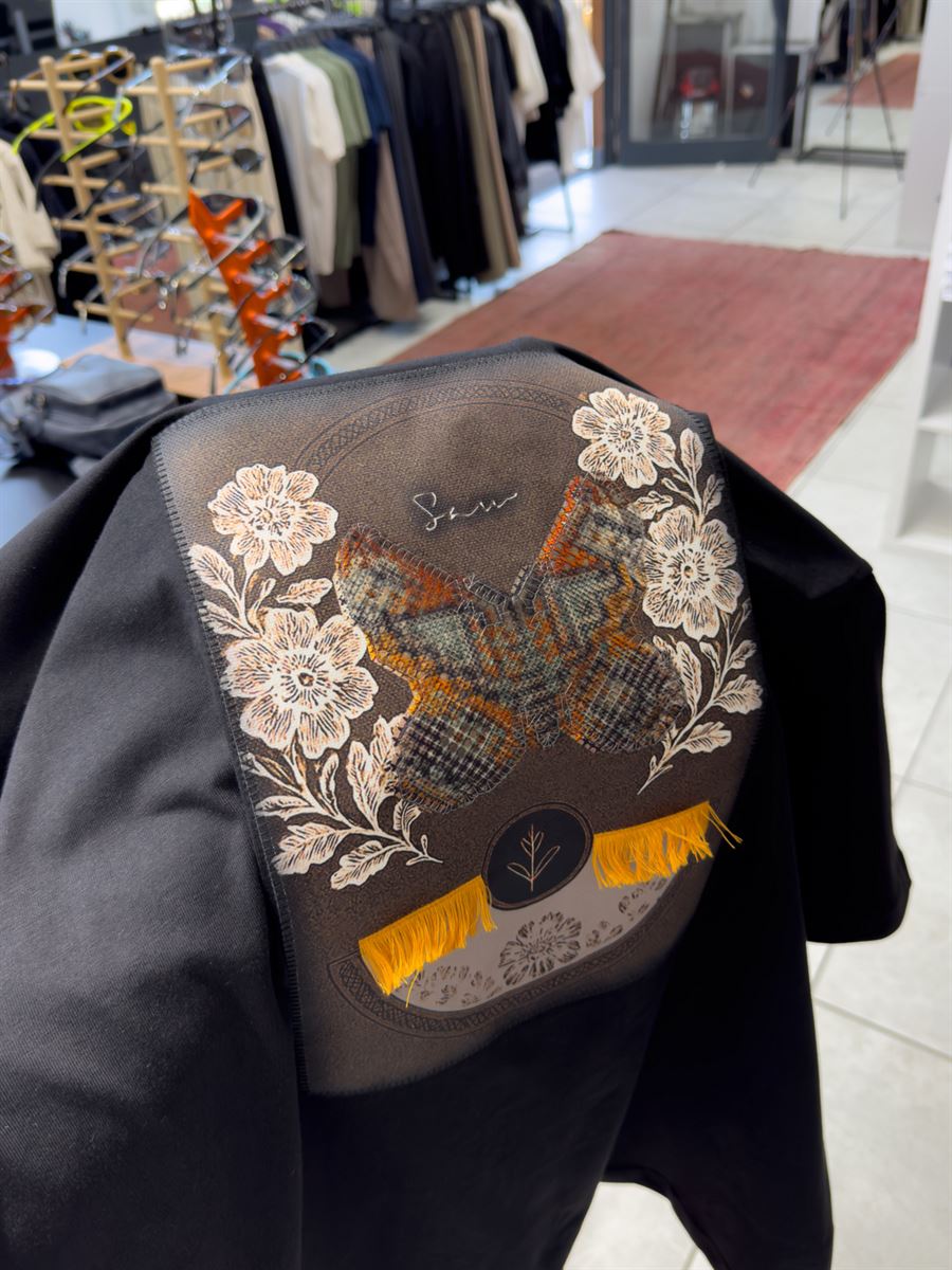 Black Hologram Butterfly Embroidered Oversize T-Shirt SW-5159