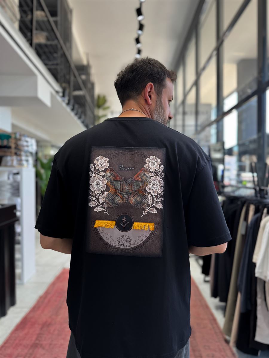 Black Hologram Butterfly Embroidered Oversize T-Shirt SW-5159