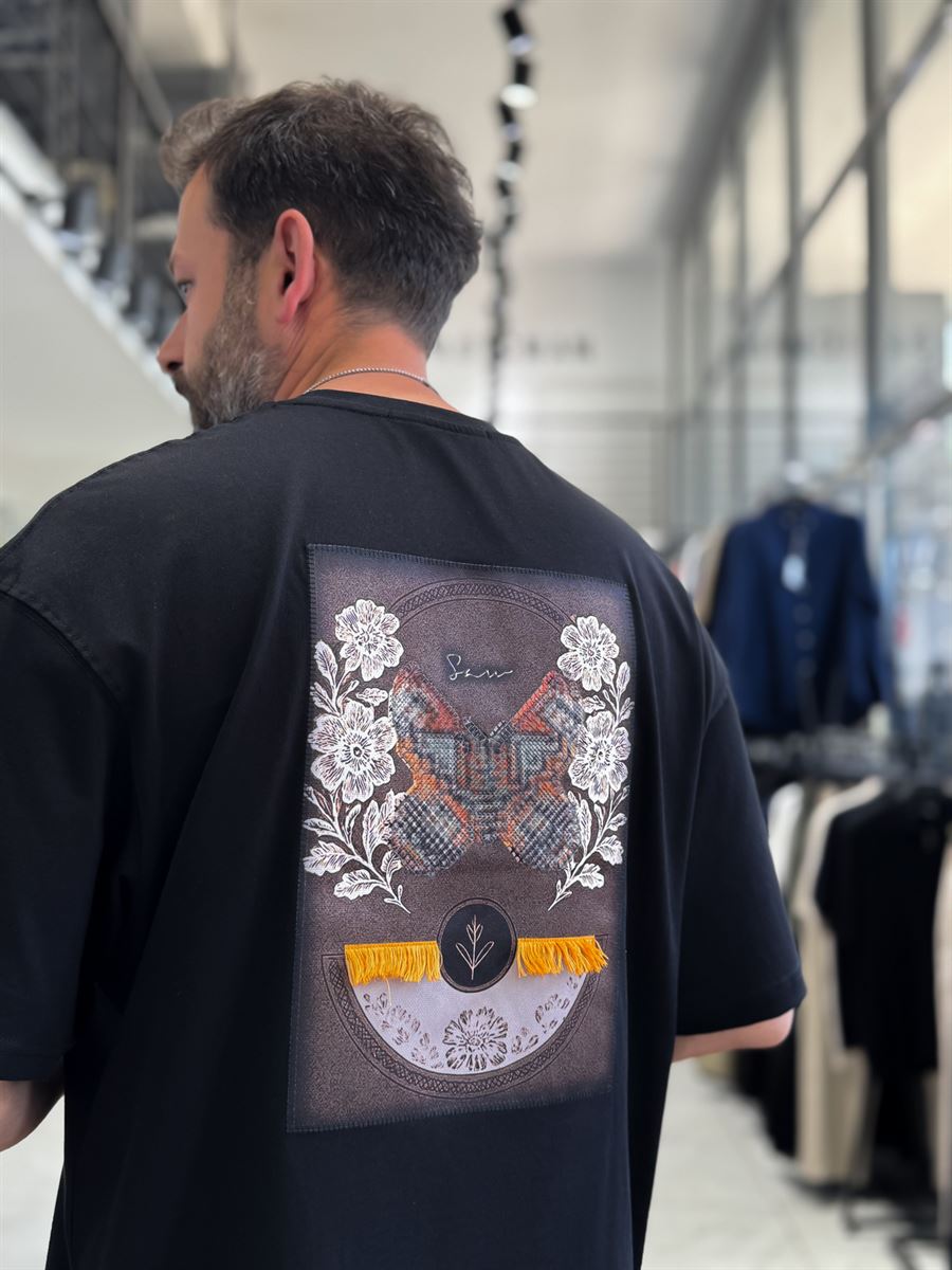 Black Hologram Butterfly Embroidered Oversize T-Shirt SW-5159
