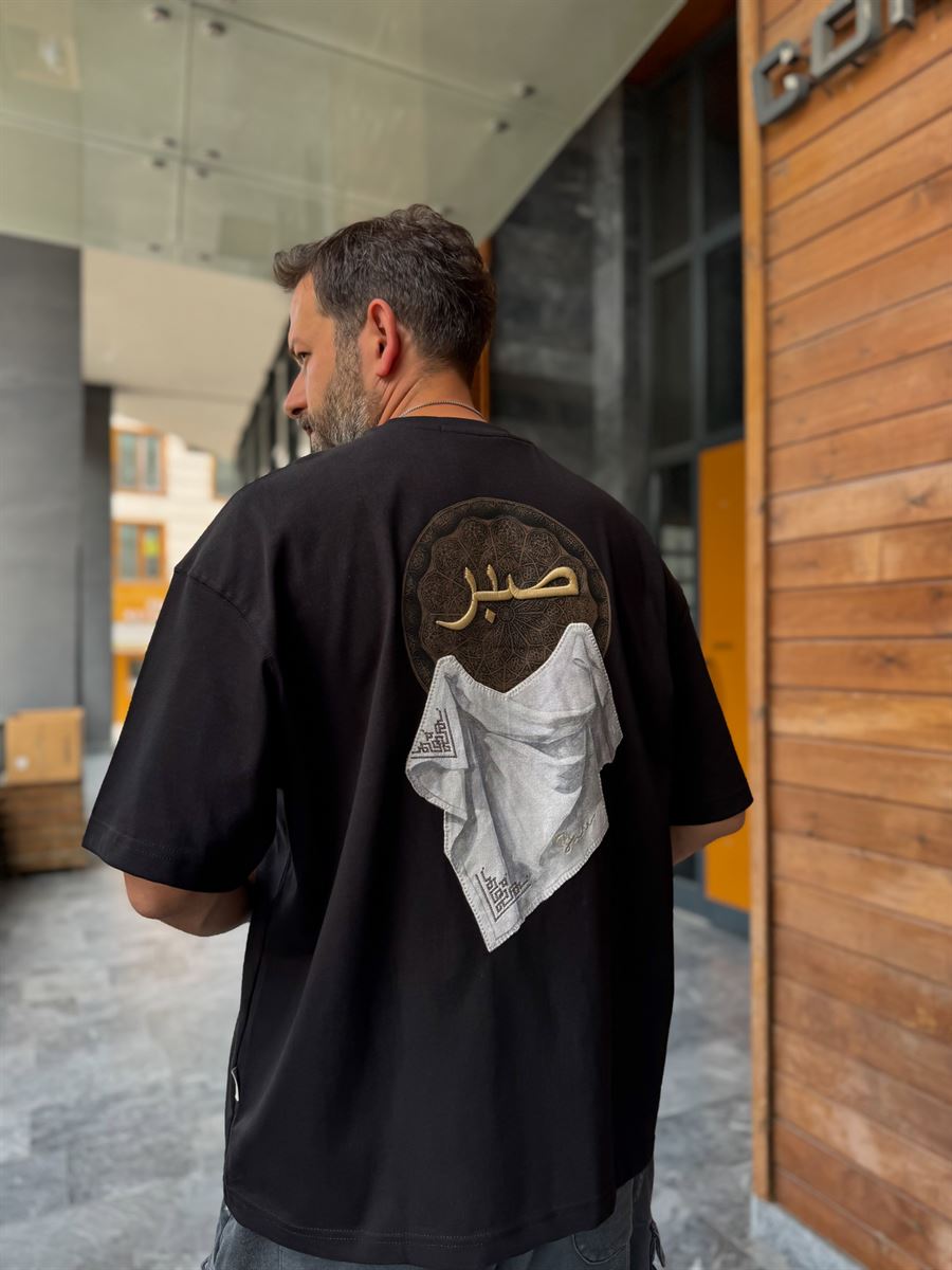 Black Patience Embroidered Oversize T-Shirt SW-5129