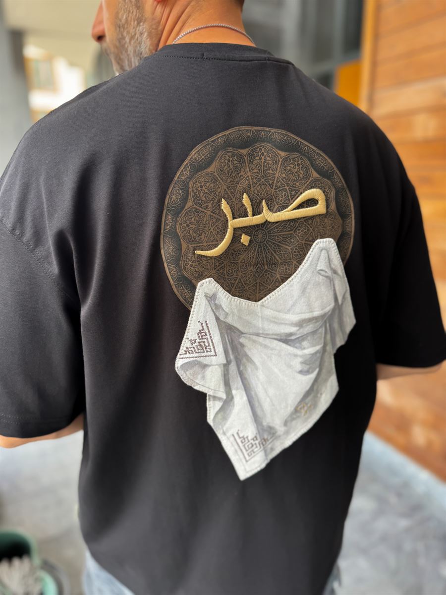 Black Patience Embroidered Oversize T-Shirt SW-5129