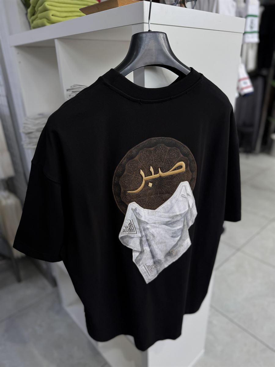 Black Patience Embroidered Oversize T-Shirt SW-5129