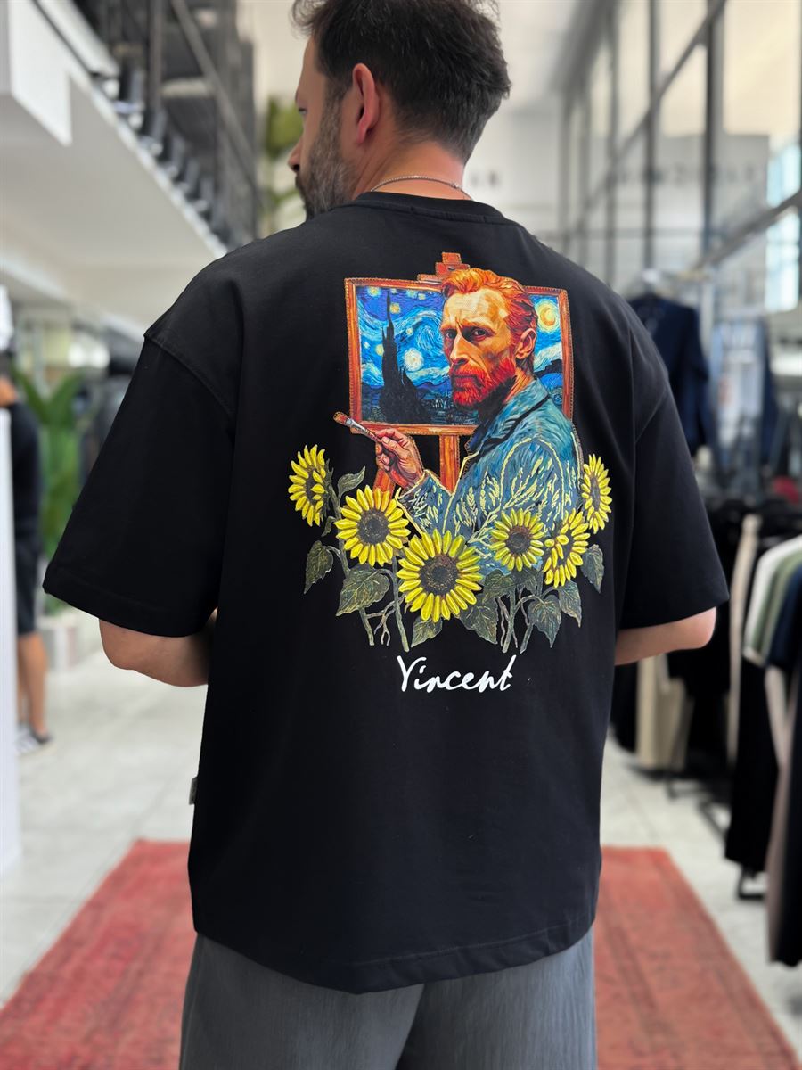 Black Daisy Embossed Oversize T-Shirt SW-5184