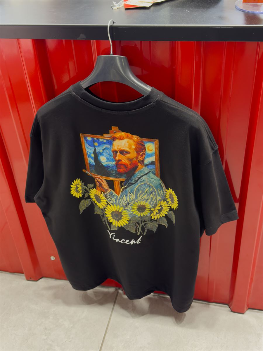 Black Daisy Embossed Oversize T-Shirt SW-5184
