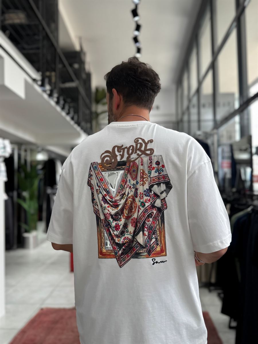 White Mirror Bandana Patch Oversize T-Shirt SW-5182