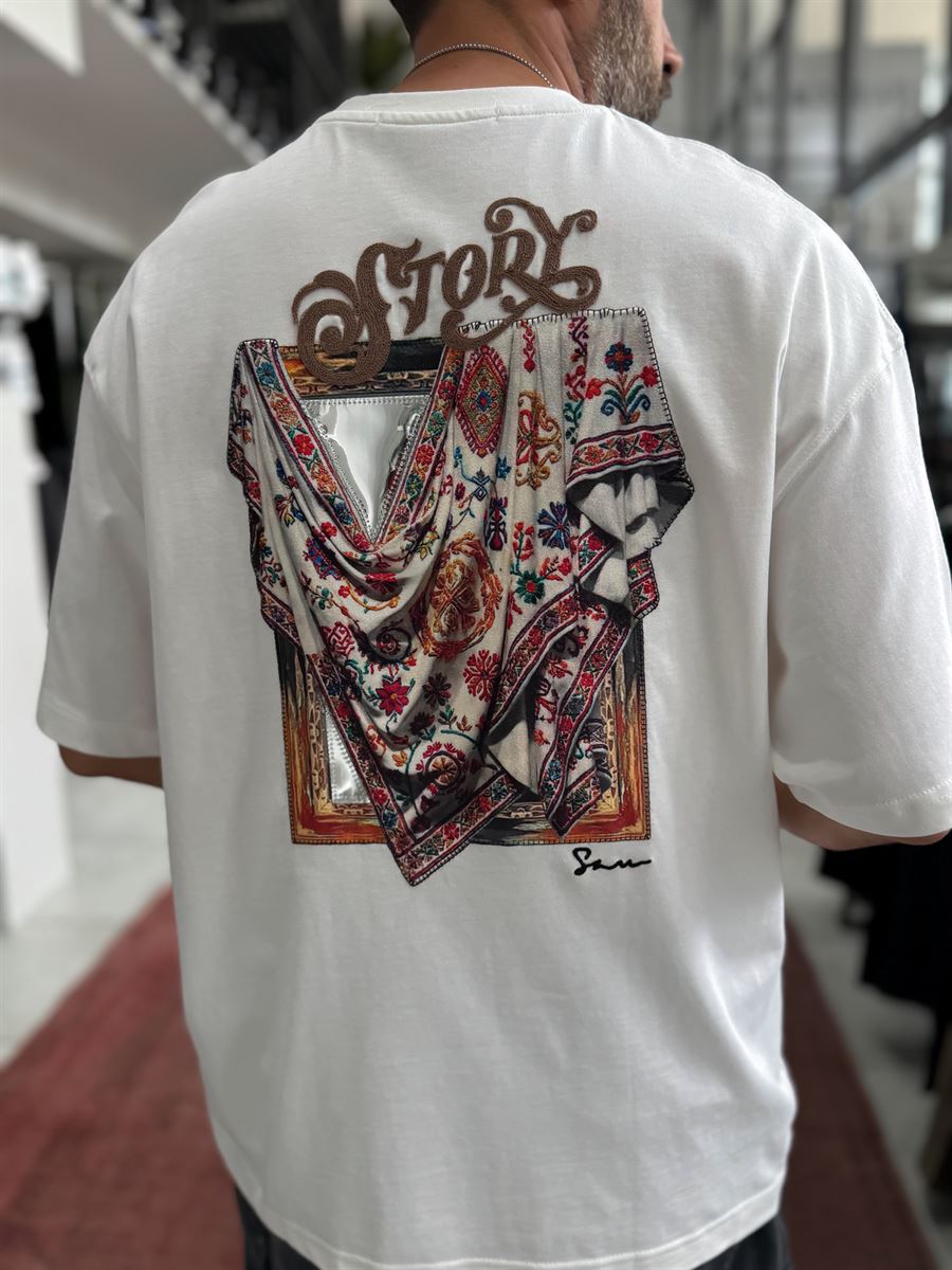 White Mirror Bandana Patch Oversize T-Shirt SW-5182