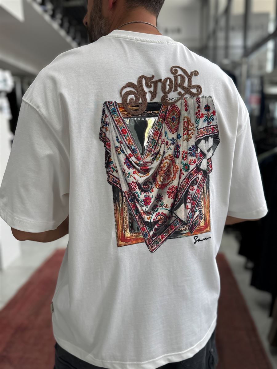 White Mirror Bandana Patch Oversize T-Shirt SW-5182