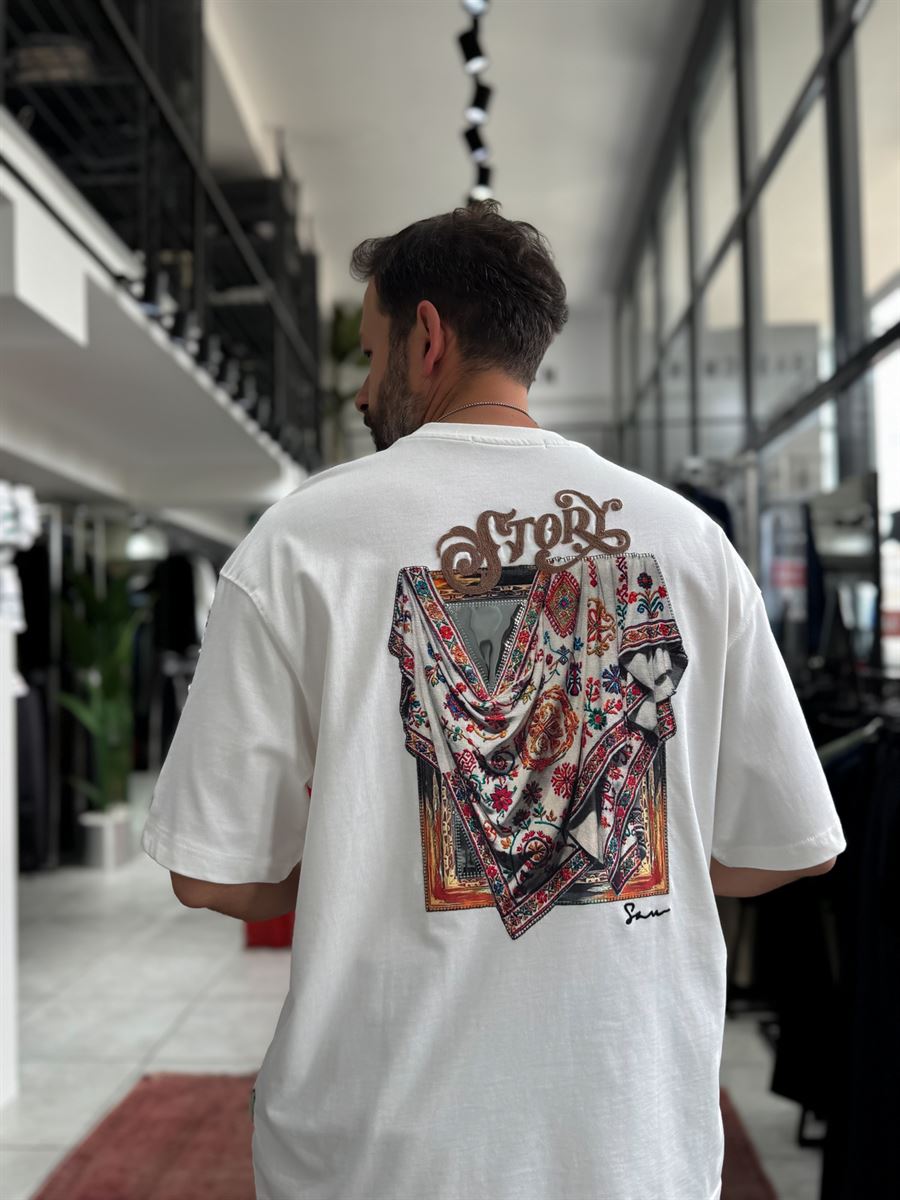 White Mirror Bandana Patch Oversize T-Shirt SW-5182