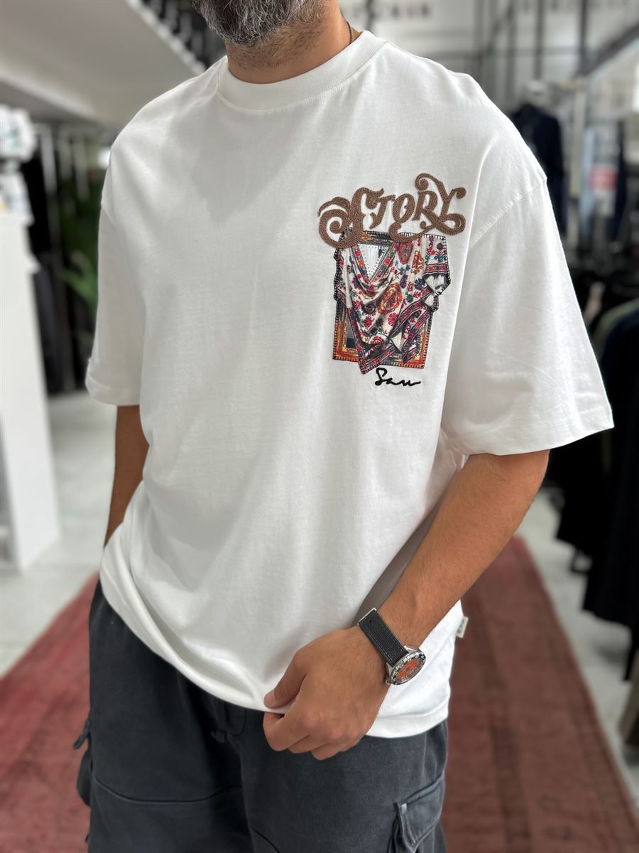 White Mirror Bandana Patch Oversize T-Shirt SW-5182