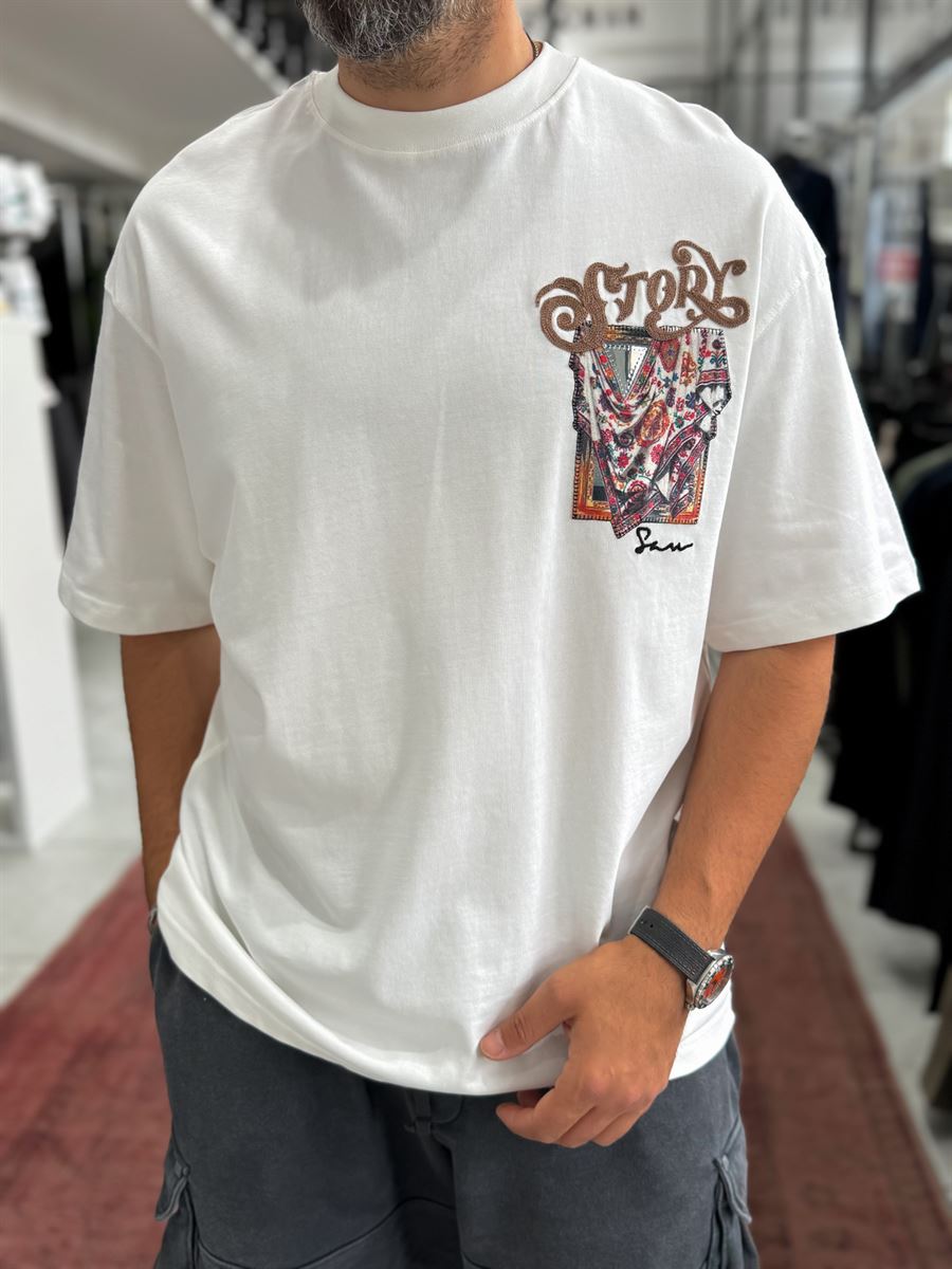 White Mirror Bandana Patch Oversize T-Shirt SW-5182