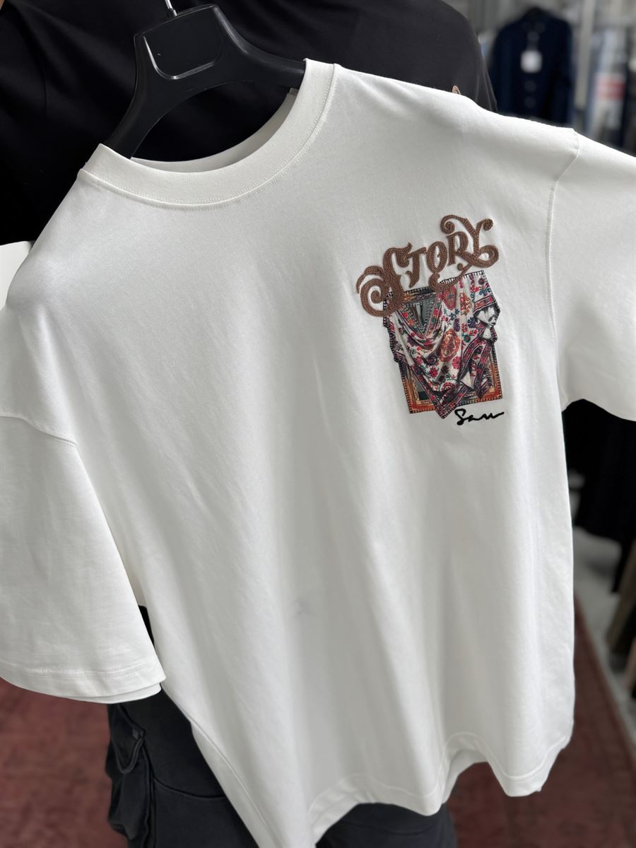 White Mirror Bandana Patch Oversize T-Shirt SW-5182