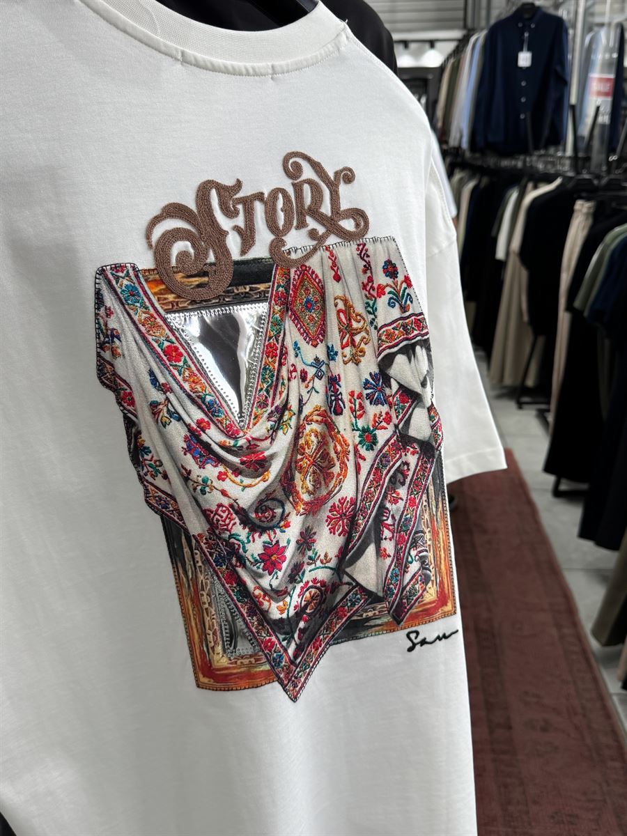 White Mirror Bandana Patch Oversize T-Shirt SW-5182