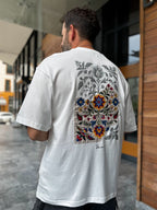 White Oversize T-Shirt with Back Floral Embroidery SW-5173