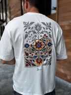 White Oversize T-Shirt with Back Floral Embroidery SW-5173