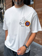White Oversize T-Shirt with Back Floral Embroidery SW-5173