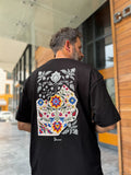 Black Oversize T-Shirt with Back Floral Embroidery SW-5173