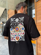 Black Oversize T-Shirt with Back Floral Embroidery SW-5173