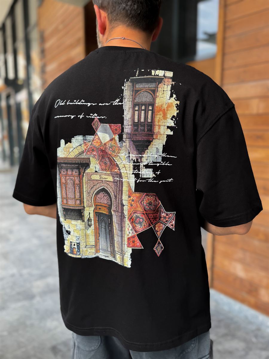 Black Antique Print Oversize T-Shirt SW-5170