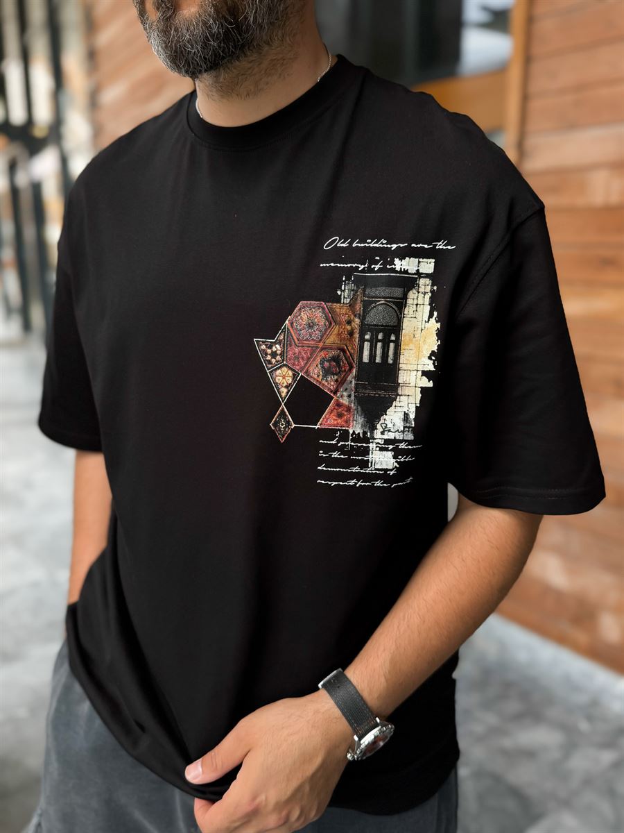 Black Antique Print Oversize T-Shirt SW-5170