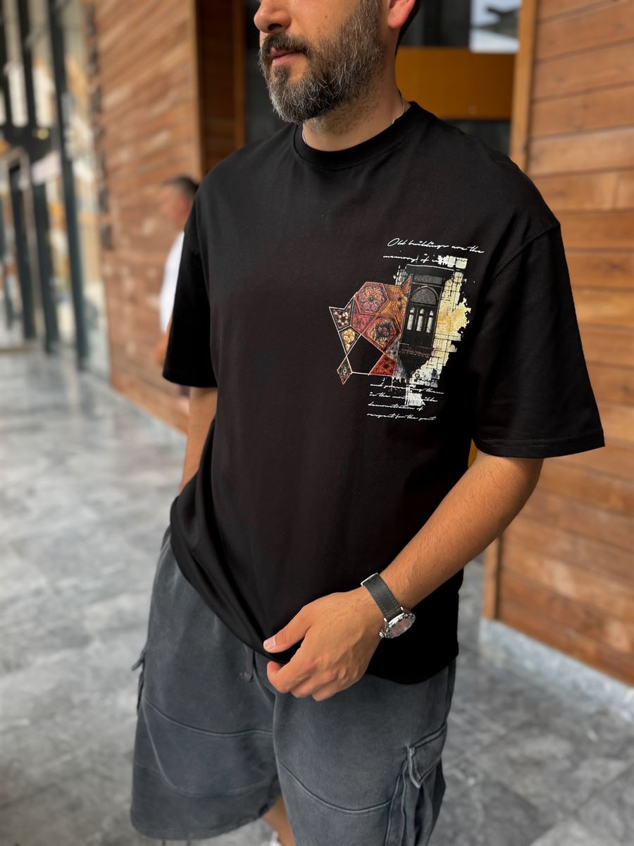Black Antique Print Oversize T-Shirt SW-5170