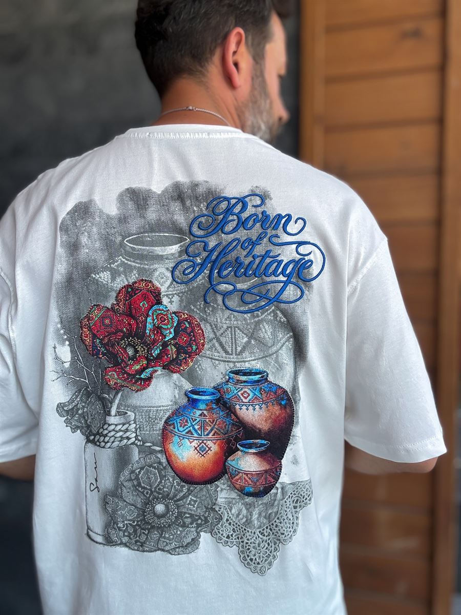 White Heritage Embroidered Oversize T-Shirt SW-5181