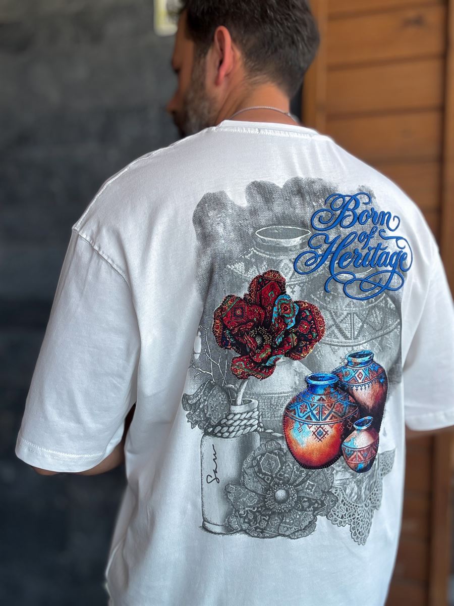 White Heritage Embroidered Oversize T-Shirt SW-5181