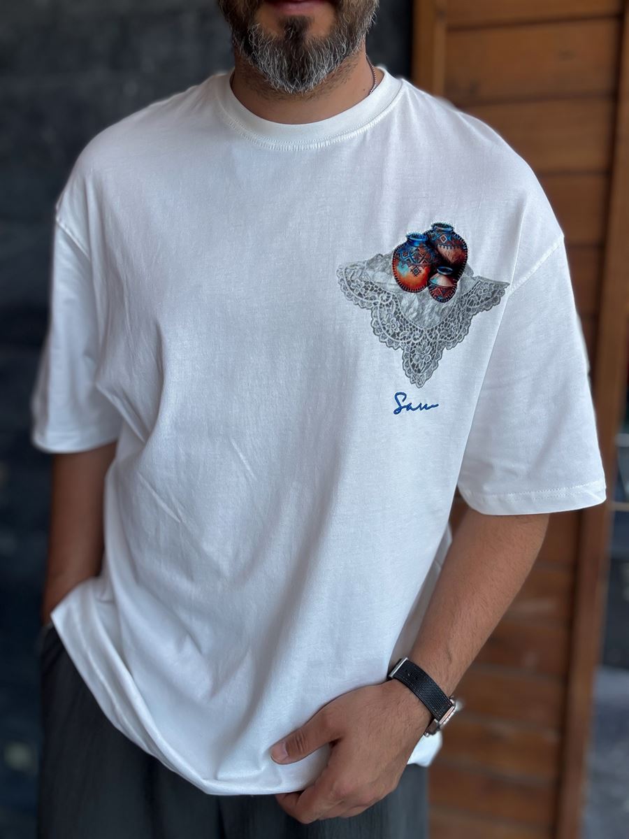 White Heritage Embroidered Oversize T-Shirt SW-5181