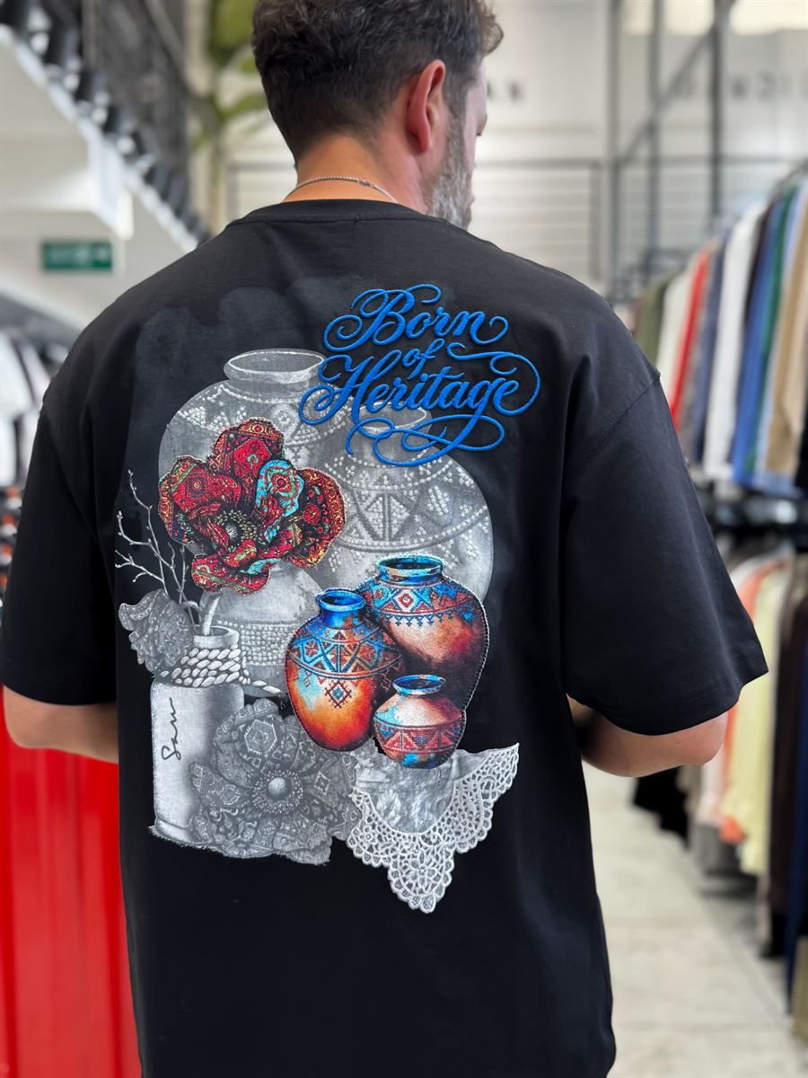 Black Heritage Embroidered Oversize T-Shirt SW-5181