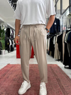 Beige Relaxed Fit Fabric Trousers BY-5062