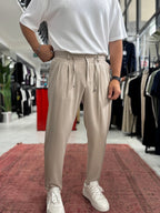 Beige Relaxed Fit Fabric Trousers BY-5062