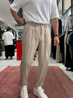 Beige Relaxed Fit Fabric Trousers BY-5062