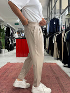 Beige Relaxed Fit Fabric Trousers BY-5062