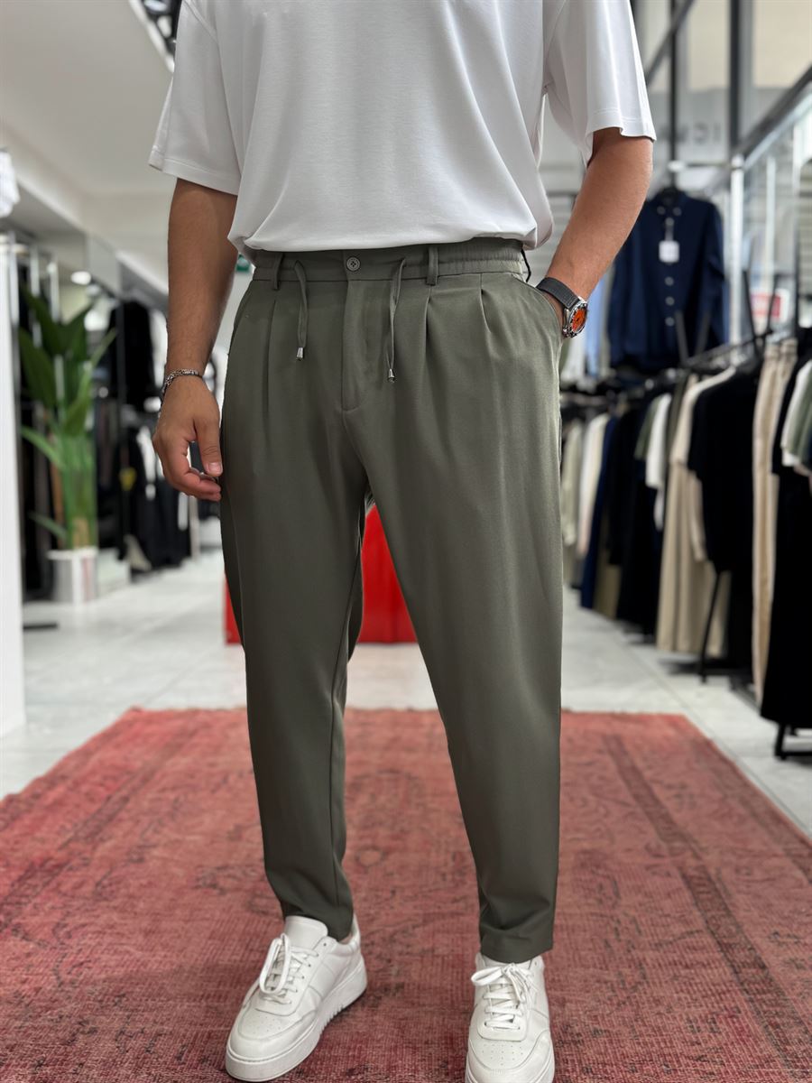 Khaki Relaxed Fit Fabric Trousers BY-5062