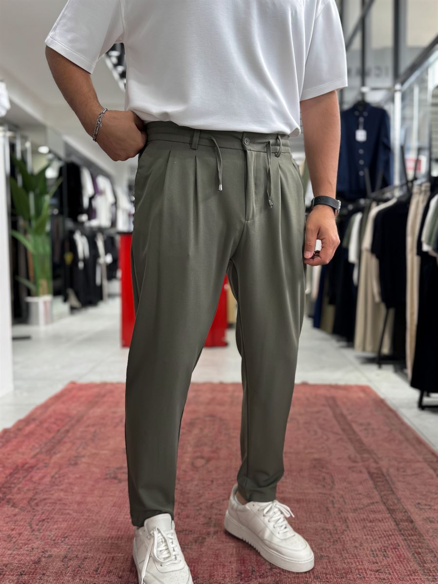 Khaki Relaxed Fit Fabric Trousers BY-5062