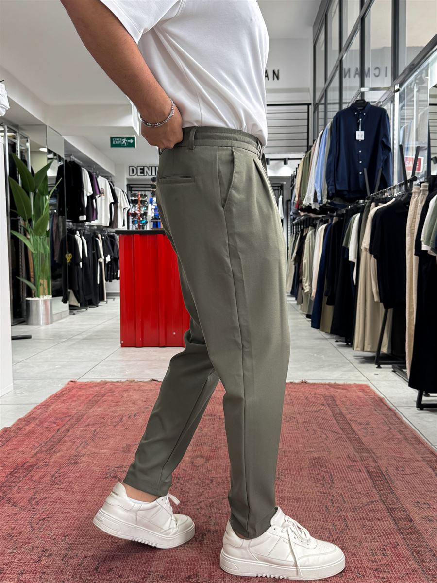 Khaki Relaxed Fit Fabric Trousers BY-5062