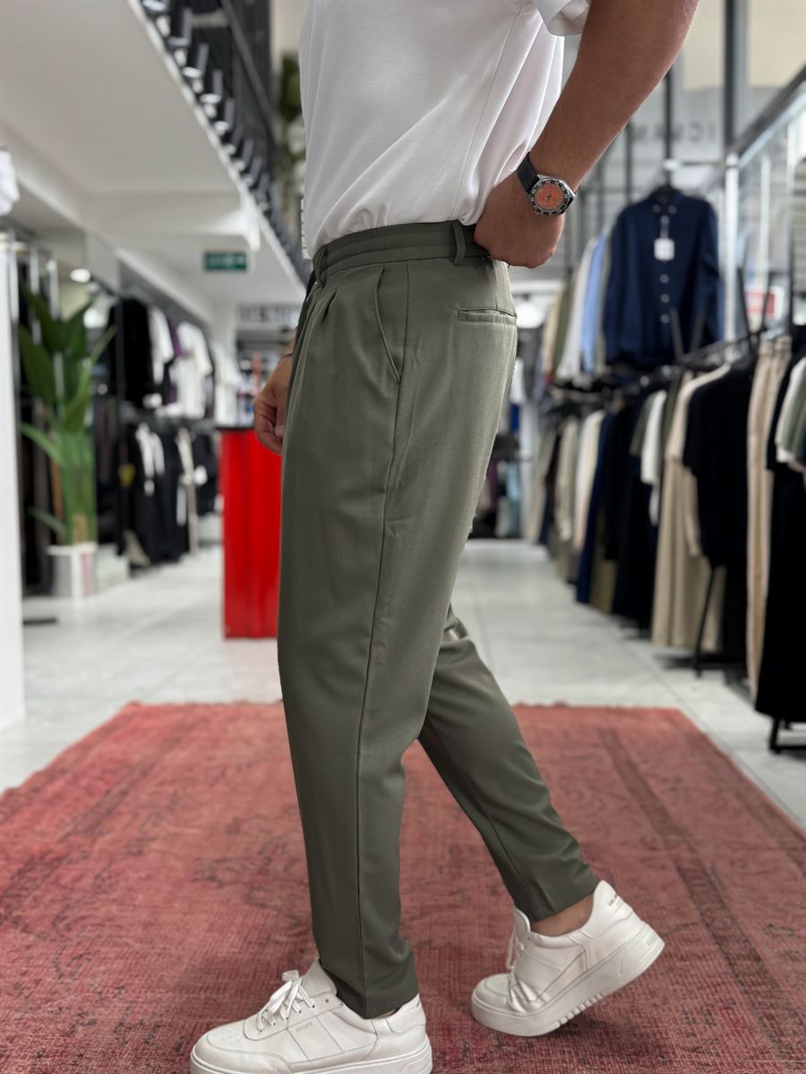 Khaki Relaxed Fit Fabric Trousers BY-5062