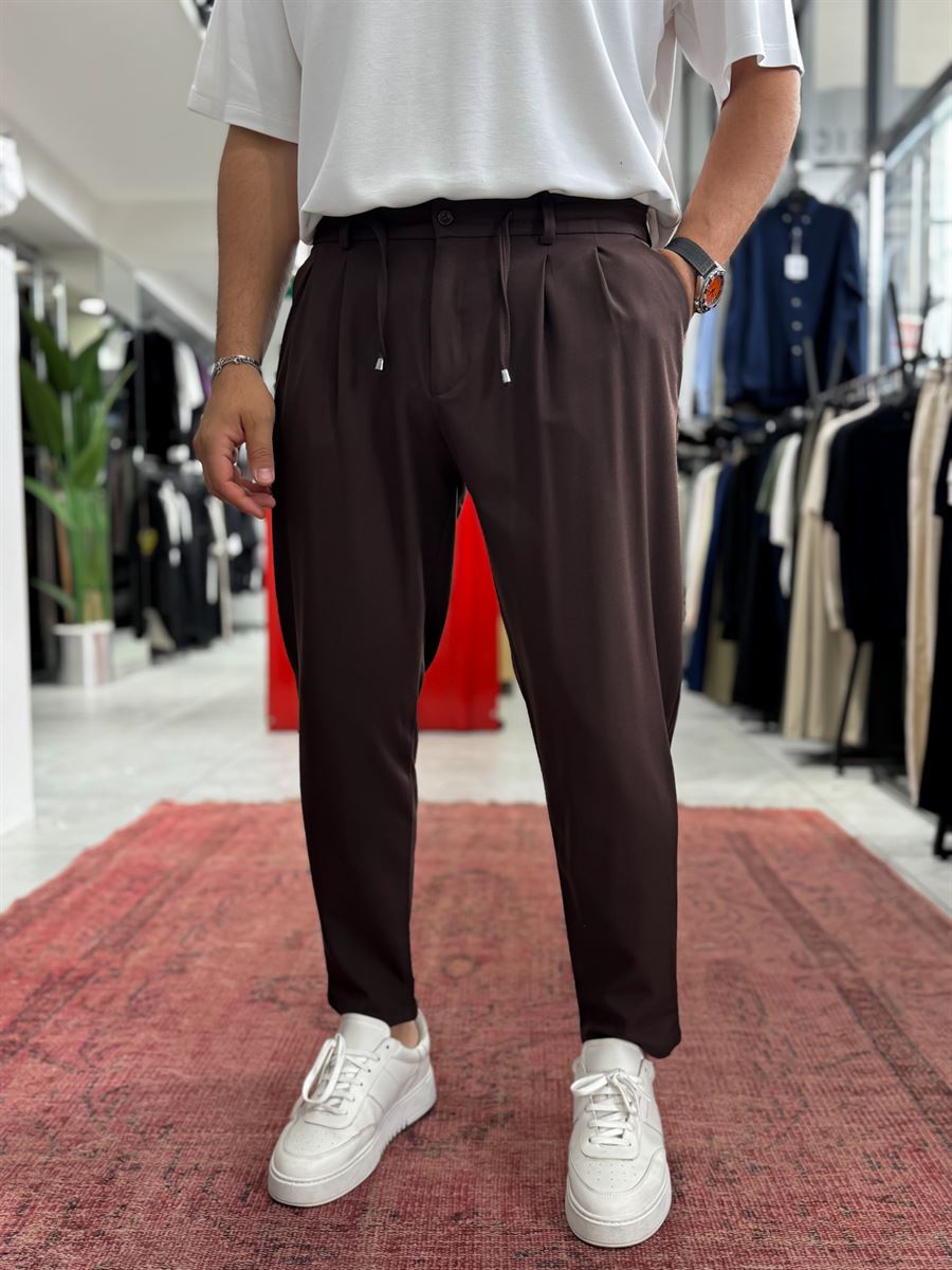 Coffee Relaxed Fit Fabric Trousers BY-5062