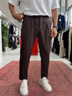 Coffee Relaxed Fit Fabric Trousers BY-5062