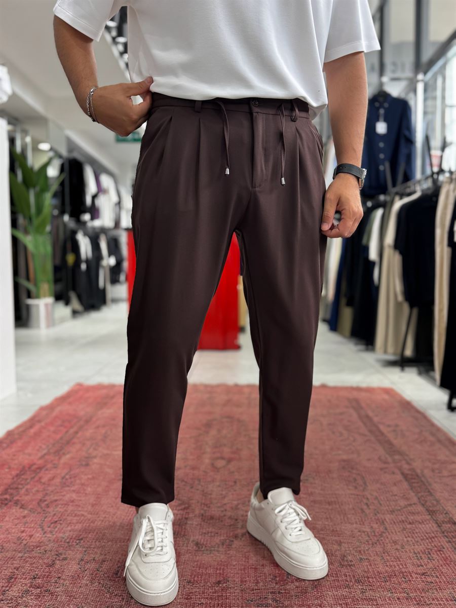 Coffee Relaxed Fit Fabric Trousers BY-5062