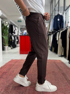 Coffee Relaxed Fit Fabric Trousers BY-5062