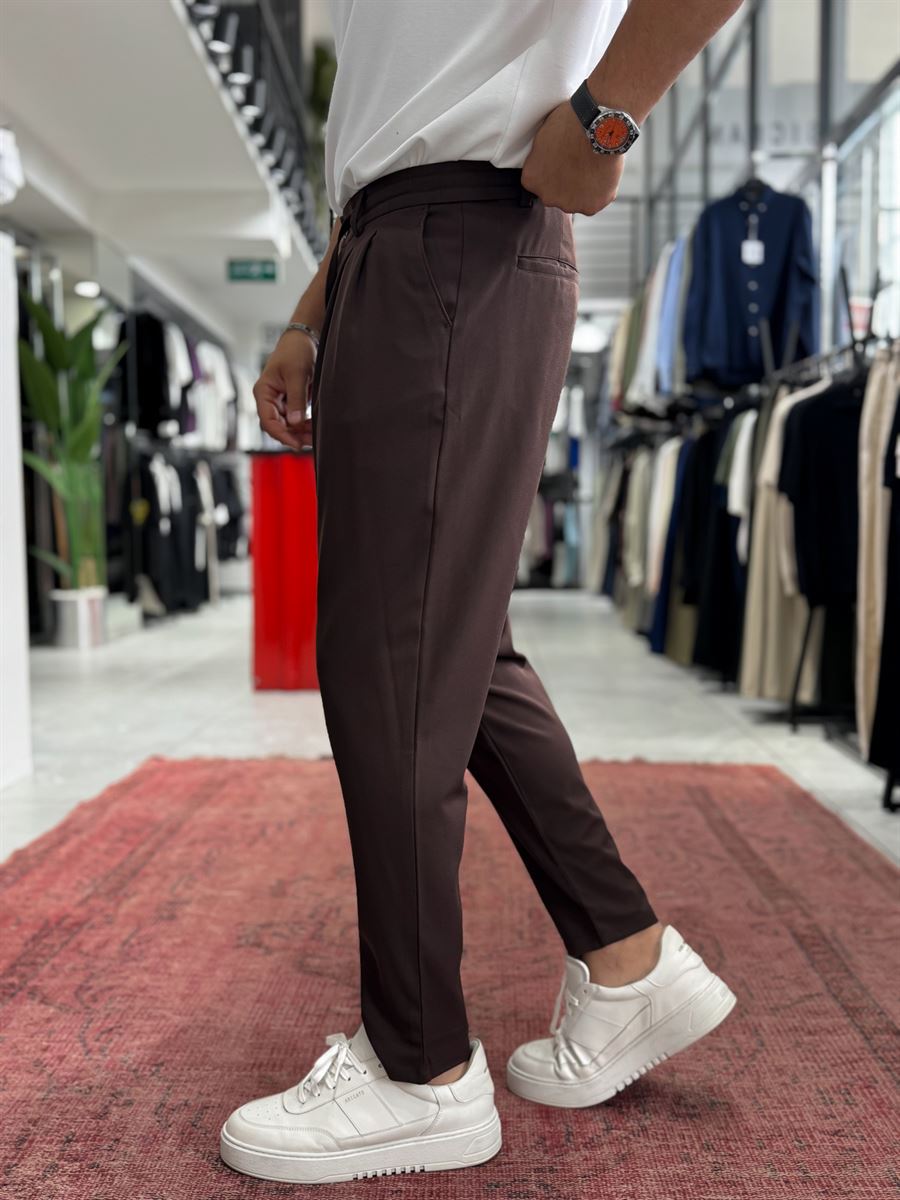 Coffee Relaxed Fit Fabric Trousers BY-5062